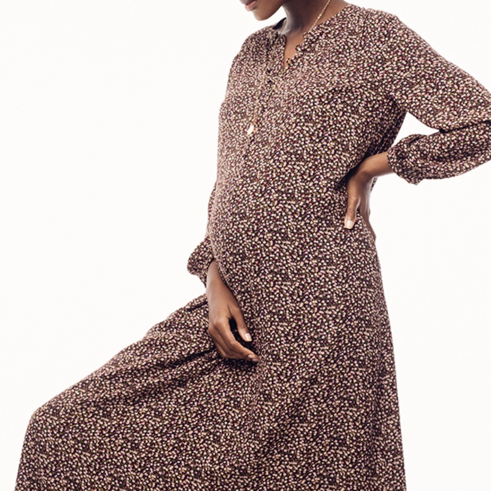 Hatch Floral Maxi Dress - Brown and White